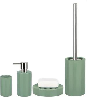 spirella Badaccessoires-Sets TUBE, Zubehör-Set aus hochwertiger Keramik, 4 tlg., bestehend aus: WC-Bürste, Seifenspender 300 ml, Zahnputzbecher, Seifenschale, elegante Glanz-Optik, moos grün, Komplett-Set Badezimmerzubehör, 4 tlg., 4-tlg., Zubehör-Set aus