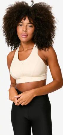 Sport-BH Damen Reißverschluss gerippt mittlerer Halt - beige