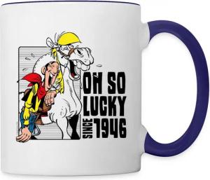Spreadshirt Tasse Lucky Luke mit Jolly Jumper Oh so lucky Tasse Zweifarbig, Keramik
