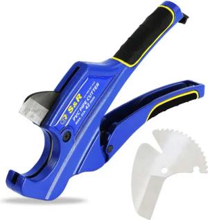 S&R Rohrschneider mit 2 Klingen, Ratschen-Rohrschere, Edelstahl-Klinge HRC 54, (1-tlg., + Ersatzklinge), für Kunststoff-Rohre bis 42 mm aus PVC, CPVC, PE-X, PE, PP-R