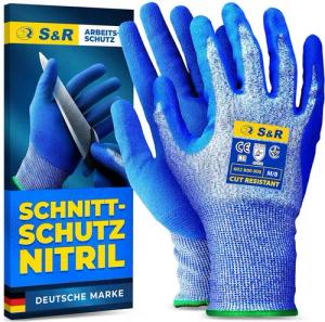 S&R Schnittschutzhandschuhe Schnittfeste Schutzhandschuhe 1 Paar mit Nitrilbeschichtung in M / 8 (2-St) Anti-Rutsch Arbeitshandschuhe für Montage, Bauen, Restauration