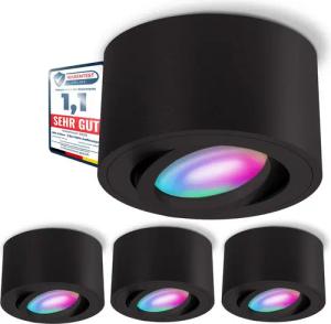 SSC-LUXon LED Aufbaustrahler CELI-1BM Aufbauspot schwarz flach schwenkbar mit LED RGB WiFi, Warmweiß bis Tageslicht