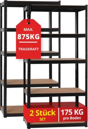 Stagecaptain Schwerlastregal Lagerregal - 5 variabel montierbare Böden - auch als Werkbank umbaubar, 2er Spar-Set 2-tlg., Tragkraft pro Boden: 175 kg, gesamt 875 kg