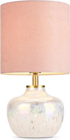 STANBOW Tischleuchte Tischlampe mit Glassockel & Stoffschirm, modern, E27, ohne Leuchtmittel, Perlmutt-Optik, Rosa, Modern-Romantisch, 36cm, E27