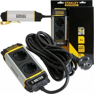 STANLEY 5m ALU Mehrfachstecker 2-Fach mit Clip Mehrfachsteckdose (Schutzkontaktstecker), 5m Steckdosenleiste IP20 Halteclip Mehrfachsteckdose Steckerleiste