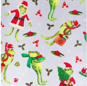 Star Geschenkpapier, Geschenkpapier Frosch mit Geschenken 70cm x 2m Rolle Silber / Grün
