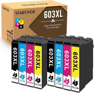 STAROVER 3/4/8er 603XL Kompatibel für EPSON 603 Druckerpatronen Multipack Tintenpatrone (XP-4105 XP-4150 XP-4155 XP3105 XP-3150, WF-2810 WF-2830 XP-2100 XP-2105 XP-2150 XP-2155 XP-3100)