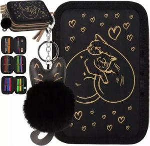 Starpak Federmäppchen Starpak Federmäppchen 3-Fach Mädchen Goldene Katzen Herz mit Zubehör, (1-tlg)