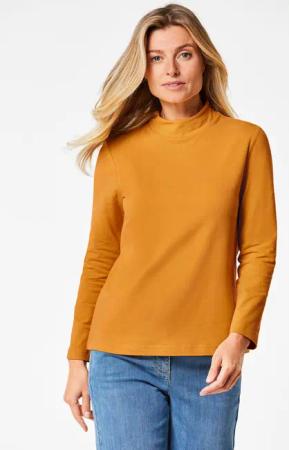 Stehkragenshirt mit Langarm - honig - Gr. 50 von Goldner Fashion