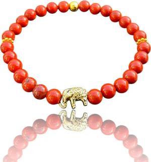 Steinfixx® Perlenarmband Jaspis Edelsteinarmband Elefant mit 14 k vergoldeter Perle (Armband mit edler Geschenkbox zum aufbewahren, 1-tlg., Natursteine, Länge 18 cm, Perlen 6 mm), Reichtum, Erfolg und Glück - handgefertigt in Deutschland