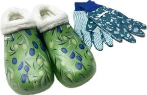 Steinnacher Bärbel Damen Gartenclogs grün Oliven gefüttert mit Gartenhandschuhen Clog