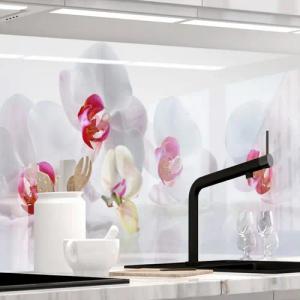 Stickerprofis Küchenrückwand ORCHIDEEN ENSEMBLE (Glasoptik), (Premium), 1,5mm, selbstklebend, hält auf besonders vielen Öberflächen