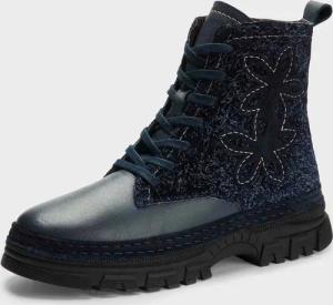 Stiefeletten mit Reißverschluss und Blumenmuster - marine - Gr. 40 von Goldner Fashion