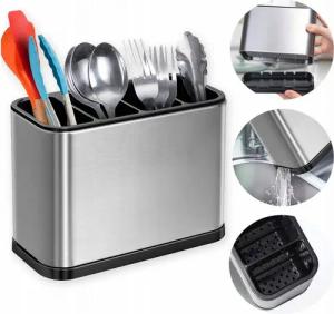 STILVORA Besteckhalter Besteckständer Besteckhalter Küchenwerkzeughalter Allzweckregal, (Edelstahl rutschfest Besteckkasten mit Abtropfschale, 1-tlg., Küchenutensilienhalter), für Löffel Gabeln Messer usw.