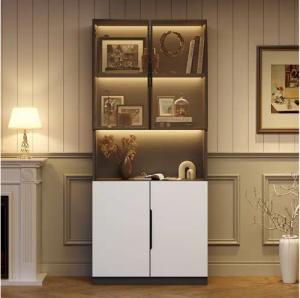 STILVORA Vitrine 2m Highboard Sideboard mit LED-leuchten und Glastüren,Beistellschrank (Bücherregal für Sammlerstücke, 1-St., 4 Türen(2 Glastüren) mit LED-Leuchten,Glastüren und Aluminiumrahmen für Dekoration