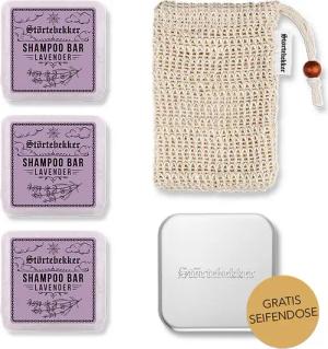 Störtebekker Festes Haarshampoo Duschset - 3x Shampoo, Soap Bag und GRATIS Seifendose, Veganes Shampoo, praktische Aufbewahrung, handgefertigt in Holland