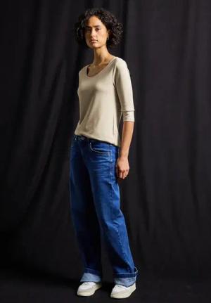 Street One Frauen Basic T-Shirt mit 3/4 Arm in Beige, Gr: 40