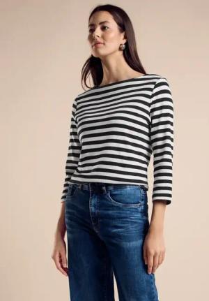 Street One Frauen Gestreiftes Shirt in Schwarz, Gr: 36