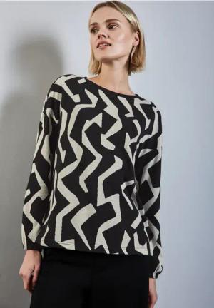 Street One Frauen Kuscheliges Jaquard Shirt in Schwarz, Gr: 38