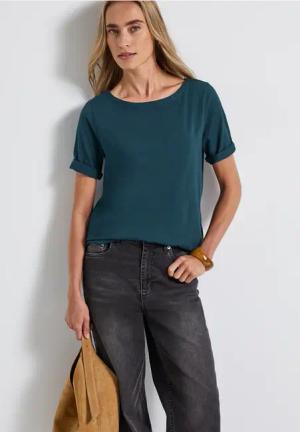 Street One Frauen Shirt mit U-Boot-Ausschnitt in Türkis, Gr: 44