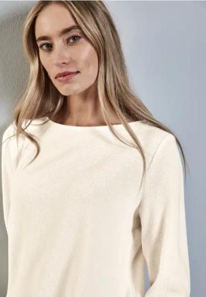 Street One Frauen Shirt mit U-Boot-Ausschnitt in Weiß, Gr: 40