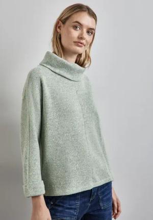 Street One Frauen Strick-Look Shirt mit Kragen in Grün, Gr: 42