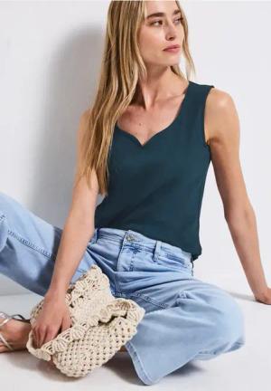 Street One Frauen Top mit Herzausschnitt in Türkis, Gr: 46