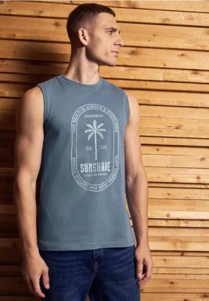 Street One MEN Männer Basic Tanktop mit Print in Blau, Gr: 3XL