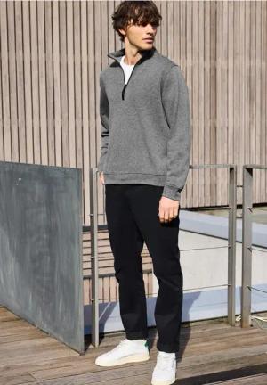 Street One MEN Männer Piqué Troyer Sweatshirt in Grau, Gr: 3XL