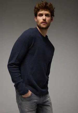 Street One MEN Männer Pullover mit feiner Struktur in Blau, Gr: 3XL