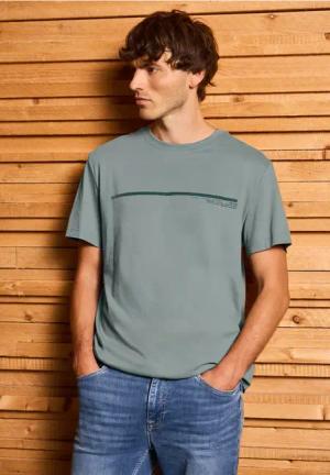 Street One MEN Männer T-Shirt mit Streifen-Motiv in Grün, Gr: XL