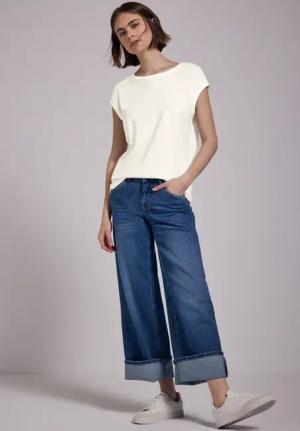 Street One Studio Frauen Shirt in Unifarbe in Weiß, Gr: 44