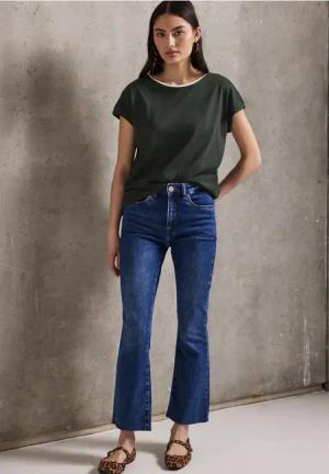 Street One Studio Frauen Shirt mit farbigem Kragen in Grün, Gr: 34