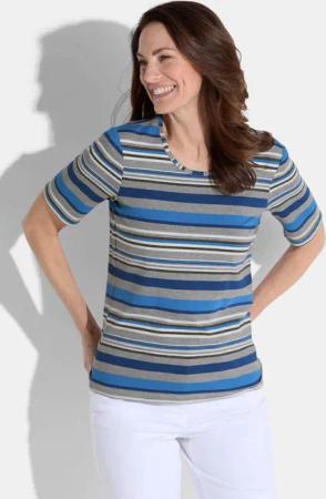 Streifen-Shirt aus Viskose-Jersey - grau / blau / weiß / gemustert - Gr. 50 von Goldner Fashion