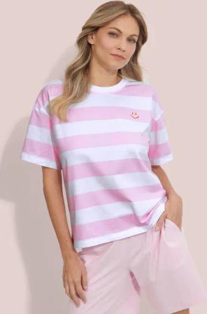 Streifenshirt aus Baumwoll-Jersey - rosé / weiß / gestreift - Gr. M von Goldner Fashion