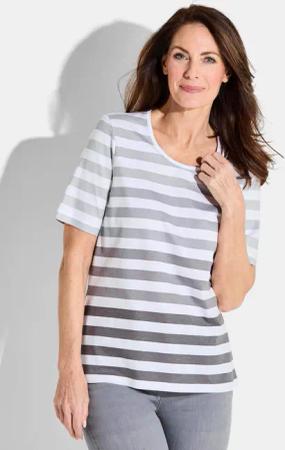 Streifenshirt aus Baumwolle und Modal - weiß / grau / geringelt - Gr. 19 von Goldner Fashion