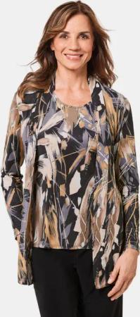 Stretchbequeme Slinky-Longjacke mit aufregendem Druck - schwarz / grau / gemustert - Gr. 21 von Goldner Fashion