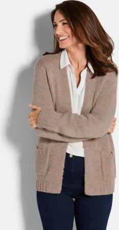 Strickjacke mit aufgesetzten Taschen - beige / gemustert - Gr. 25 von Goldner Fashion