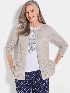 Strickjacke mit Lochmuster - stein - Gr. 19 von Goldner Fashion