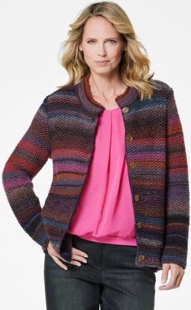 Strickjacke mit Multicolor Ringeloptik - marine / rot / gemustert - Gr. 50 von Goldner Fashion