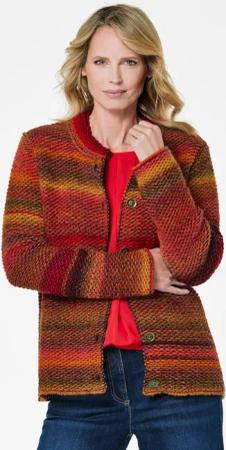 Strickjacke mit Multicolor Ringeloptik - rot / orange / gemustert - Gr. 24 von Goldner Fashion