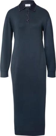 Strickkleid mit Denim-Polokragen und überschnittenen Schultern