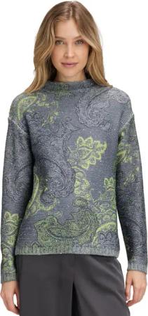 Strickpullover mit Paisley-Print - grau / grün - Gr. 48 von Goldner Fashion