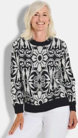 Strickpullover mit Schurwolle - schwarz / weiß / gemustert - Gr. 21 von Goldner Fashion