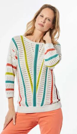 Strickpullover mit U-Boot-Ausschnitt - cremeweiß / gemustert - Gr. 19 von Goldner Fashion