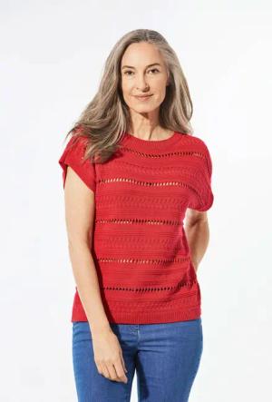 Stricktop mit U-Boot-Ausschnitt - rot - Gr. 48 von Goldner Fashion