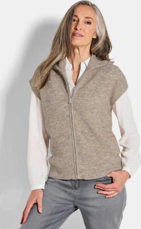 Strickweste mit Reißverschluss - taupe - Gr. 22 von Goldner Fashion