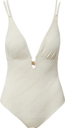 Strukturierter Badeanzug mit Schmuckperle und Cut Out