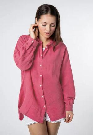 SUBLEVEL Langarmbluse Damen Musselinbluse langarm mit Kentkragen Oversizebluse aus Baumwolle