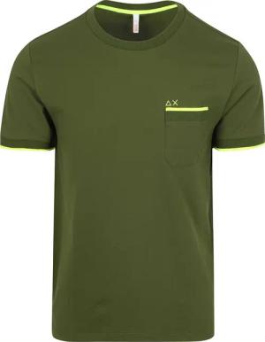 Sun68 Piqué T-Shirt Fluo Stripe Army Grün - Größe XXL